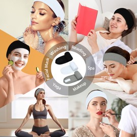 Pejnl 3 Pack Facial Spa Headband for Women - Adjustable, Non-Slip Terry Cloth Hair Band for Washing Face, Makeup, and Shower - Soft and Stretchable Hair Wrap