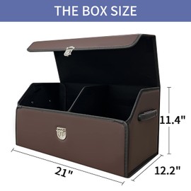 Wuatow Trunk Organizer for Car,Trunk Organizer for SUV & Sedan,With lid,Multi-functional,Foldable Leather Storage Box - Brown - Small