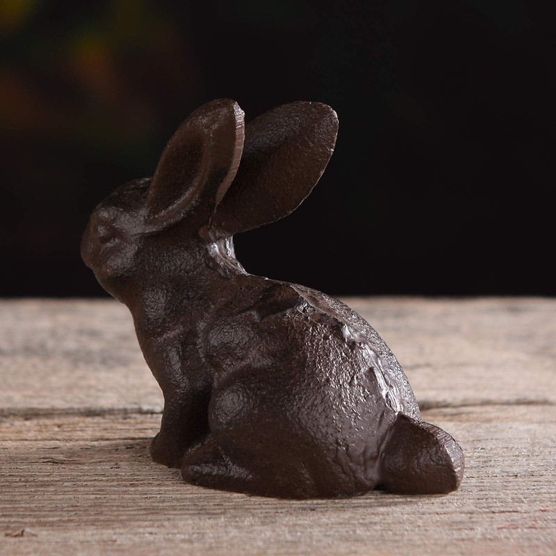 BRASSTAR Cast Iron Rabbit Statue 3.1”Garden Home Office Desk Decor