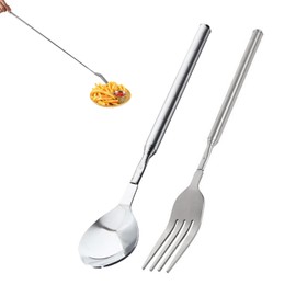 1 Piece Spoon and 1 Piece Fork, Stainless Steel Cutlery, Portable Cutlery, Retractable Cutlery, Creative Cutlery