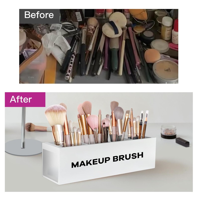 Suli Large Makeup Brush Holder Organizer, Wooden Cosmetic Brushes Storage