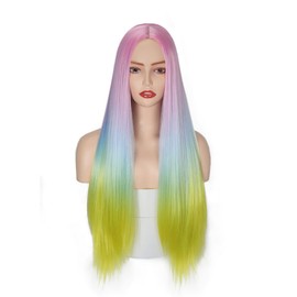 QITAQOTA Rainbow Wig for Long Time Use,Rainbow Wigs for Women,Wigs for White Women Clearance,Colored Wigs,Soft Synthetic Long Wig,Hair Replacement Wigs Cosply Wig