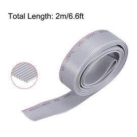 sourcing map 2m 6.6ft Length 1.27mm Grid 10 Pin IDC Flat Ribbon Cable Grey