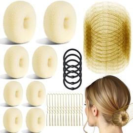TsMADDTs Conjunto De Moños Rubios 8 Moños Tipo Dona(2 Grandes 2 Medianos Y 4 Pequeños)10 Redes Para El Cabello Para Mujer 40 Horquillas En Forma De U 
