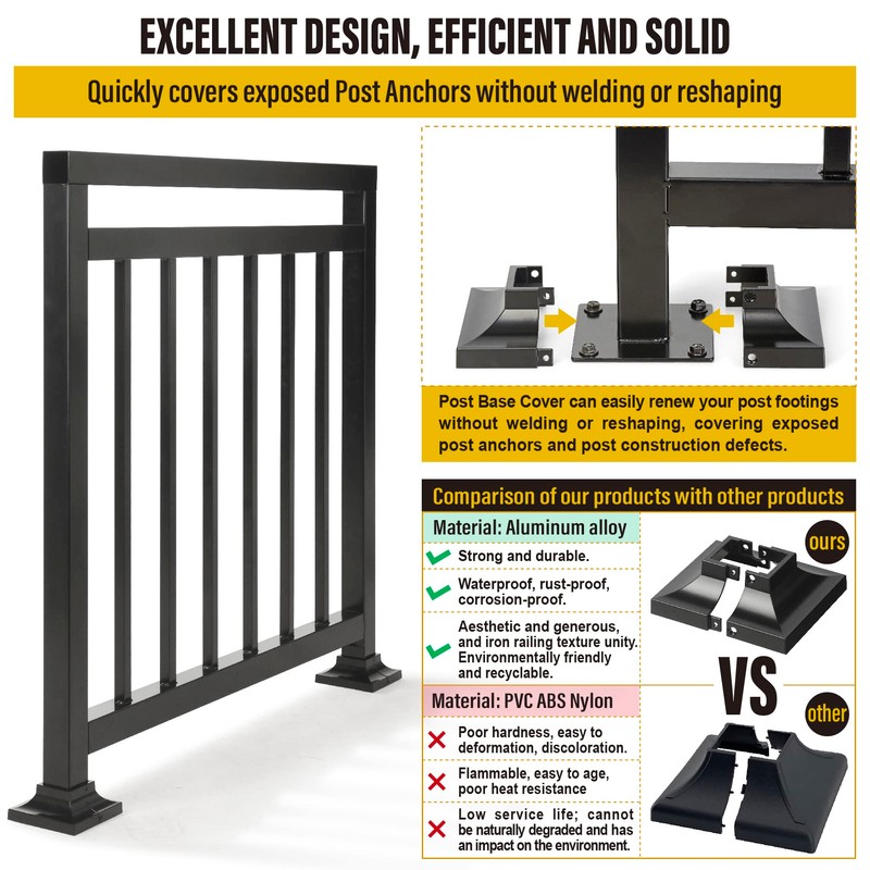 Epcee 2pcs Post 1.5" Aluminum Deck Post Base Cover, Post