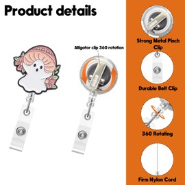 Halloween Badge Reel,Cute Mushroom Ghost Acrylic Badge for ID Card Badge,Fun Floral Telescoping Retractable Badge Holder Alligator Clip Accessories for Nurse,Medical Worker,Nursing Student,Teacher