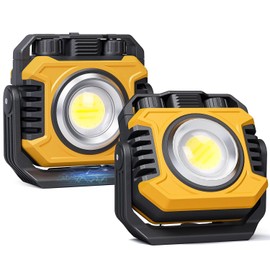 Samyoung 2-Pack 2400LM Magnetic Rechargeable Work Light, Dual-Sided LED Work Light, Up to 80 Hours Runtime, Stepless Dimming 2700K-8000K, Magnetic Flashlight with 360° Rotating Stand, Hook, Yellow