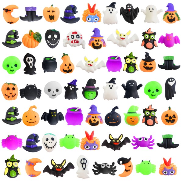 60 Pcs Halloween Mochi Squishy Toys,Mini Cute Squeeze Toy Stress Reliever Anxiety Packs for Kid (Halloween) (Halloween)