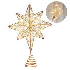 Yardwe Christmas Star Tree Topper Lighted, Glitter Xmas Bethlehem Star Treetop LED Rose Gold Star Tree Topper for Christmas Holiday Tree Decorations 1PCS