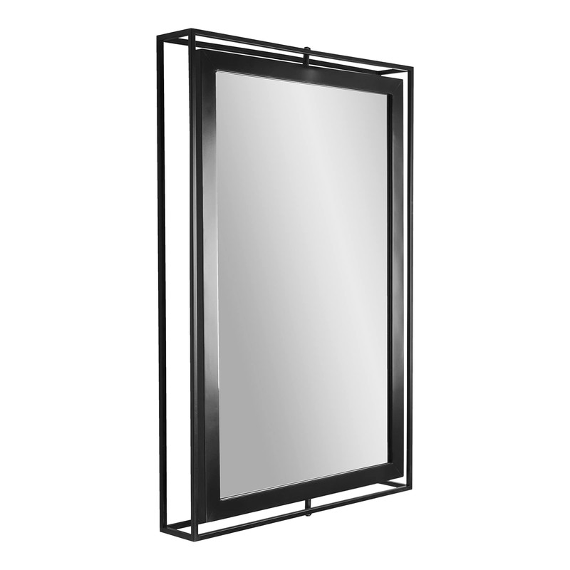 Head West Black Rectangular Metal Framed Swivel Floating Wall Mirror,