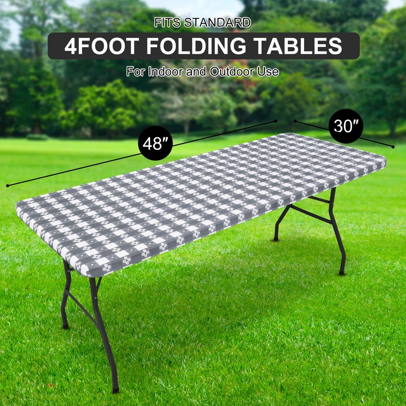 Spotjoy Rectangle Vinyl Table Cloth, Waterproof Elastic Fitted Tablecloth with
