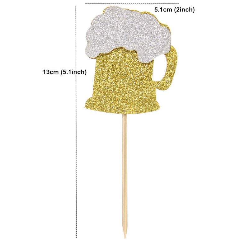 24 PCS Gold Glitter Beer Mug Cupcake Toppers Food Cake