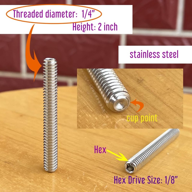 10 Piece 1/4-20 x 2" Stainless Steel Set Screws Cup