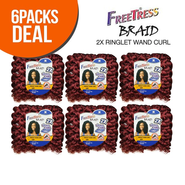 FreeTress Synthetic Hair Crochet Braids 2X Ringlet Wand Curl (6-PACK, 4)