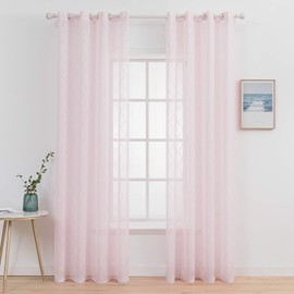 MIULEE 14 Sheer Voile Floral Embroidery Curtains with Eyelets, Transparent