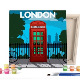 I Love Painting DIY Canvas Painting Kit 25x25cm Landmark_London_Phone Booth / 아이러브페인팅 DIY캔버스형 그림그리기 25x25cm 랜드마크런던폰 부스