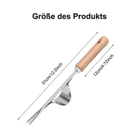 IVEOPPE Weeder Stainless Steel 1 Piece, Weed Remover Device with Wooden Handle, Manual Weeder for Digging, Weeding, Loosening, Manual Weeder Dandelion Puller, Lawn Mower for Garden, Lawn, Yard