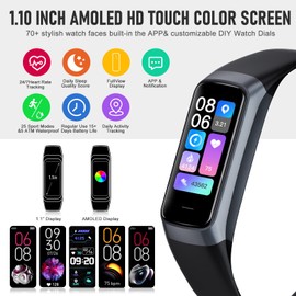 KWEROE Fitness Tracker, Blood Pressure Watch with 24/7 Heart Rate Blood Oxygen Sleep Monitor Step and Calories, Activity Tracker 1.10" AMOLED Touch Color Screen, Step Counter for Women Men