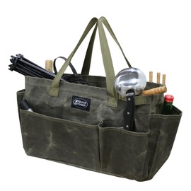 MYDAYS OUTDOOR Portable Garden Camping Tool Storage Bag,Waxed Canvas Firewood Carrier Tote bag,Collapsible Sturdy Garden Basket Great for Women, Gardener, Electrician, Repairer(Army Green)