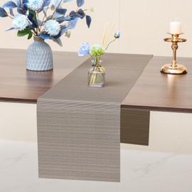 Myir JUN Table Runner, Vinyl Table Runner Indoor Arbitrarily Cropped Table Runner Non-Slip Heatproof Table Runner Indoor for Home Party Table Runner (Golden Silver, 15 x 94 inch)
