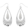 Sophia Collection Bohemian Hammered Metal Open Teardrop Dangle Earrings Silver