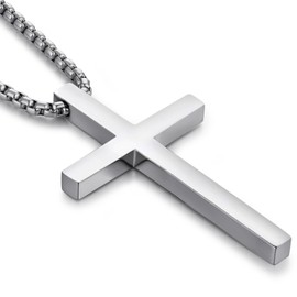 ZDaoBen Men's Cross Necklace Stainless Steel Large Cross Pendant for Men 316L Jesus Christ Crucifix Necklace Heavy Cross Chain Jewelry 22"