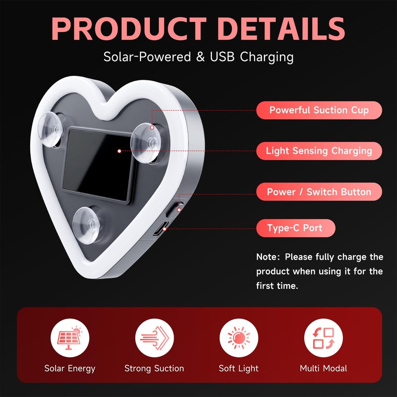 DICIMITH Solar Power Heart Light for Car, 1PCS