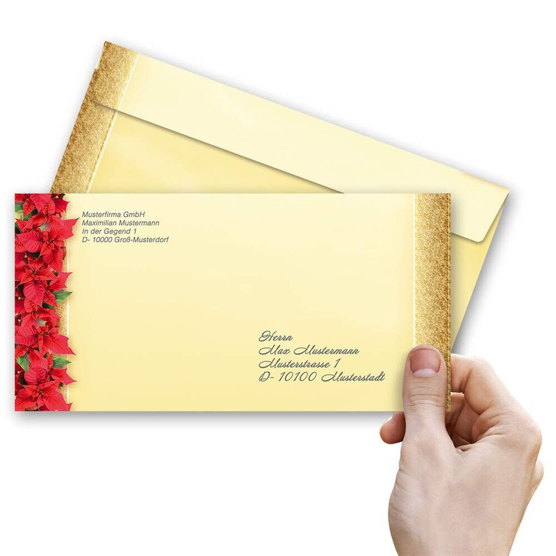 25 Envelopes (No Window) Christmas Motif, Red Christmas Stars, DIN