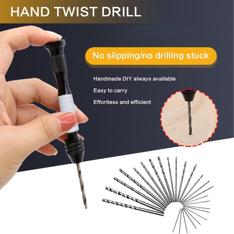 Precision Hand Drill Kit with 25 Micro Drill Bit Set,Pin
