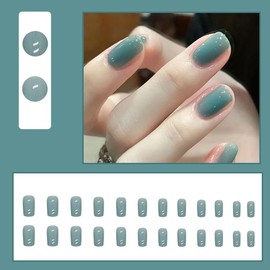 HaoTrade 24Pcs French Square False Nails Short, Acrylic Full Cover Press on Nails, French Tip Fake Nails, Glossy Removable Glue on Nails with Glue Stickers, Stick on Nails for Women and Girls Nail Art