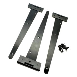 3PK Black Tee Hinges with Fixings. T-Hinges for Garden Gates, Sheds and Doors. Japanned Corrosion and Weather Resistant External Hinge Pack of 3 with Screws.
