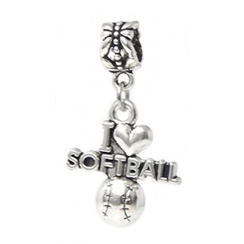 Cherityne Dangle I Love Softball Charm Bead for Charms Bracelets
