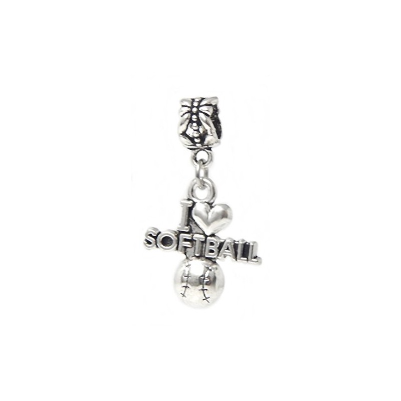 Cherityne Dangle I Love Softball Charm Bead for Charms Bracelets