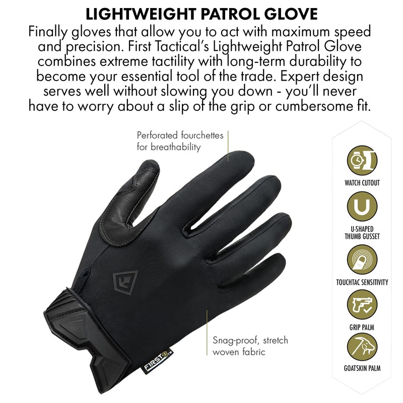 First Tactical Women's Lightweight Patrol Gloves, Black, Medium