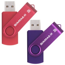 SIMMAX USB Flash Drives 2 Pack 16GB Memory Stick Swivel Design USB 2.0 Flash Drive Thumb Drive Zip Drives (16GB Red Purple)