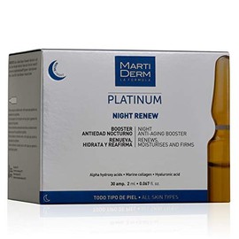 MartiDerm Night Renew Ampolletas faciales efecto booster antiedad nocturno. Alfahidroxiácidos + Colágeno marino. Renueva, hidrata y reafirma - 30 Ampo