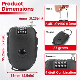 TOKCKYBL 2 Pack 4-Digit Combination Lock with 27.5 Inch Quickly Retractable Steel Cables - Keyless Security for Bike, Helmet, Ski, Snowboard, Stroller, Luggage, Door, Gate, Fences, Backpack & More