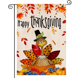 YAHAZORR Fall Thanksgiving Garden Flag 12x18 Inch Double Sided Turkey Burlap Yard Flag for Outside Holiday Harvest Autumn Ourdoor Decorative Flag-QZ22