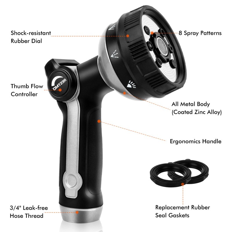 RESTMO Full Shower Hose Nozzle, Metal Spray Nozzle for Garden