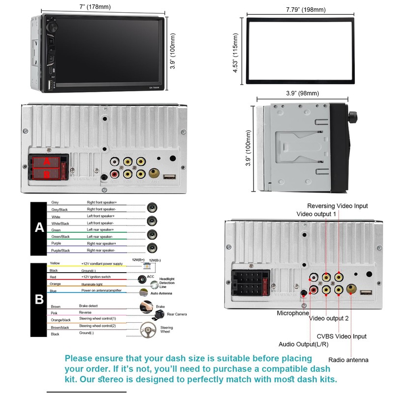 Hengweili Double Din Car Stereo 7 Inch Touchscreen Compatible with