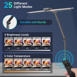 Rtrevlo LED Desk Lamp with Clamp, Dimmable Architect Table Lamp for Home Office, 24W Ultra-Bright Dual-Screen Computer Lamp with Remote Control, 25 Lighting Modes for Study Drafting Black