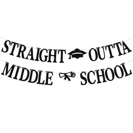 Straight Outta Middle School Banner, Congrats Grad/We are So Proud of You Bunting Sign, 2024 Graduation Party Decorations Supplies for Boy Girl Kids