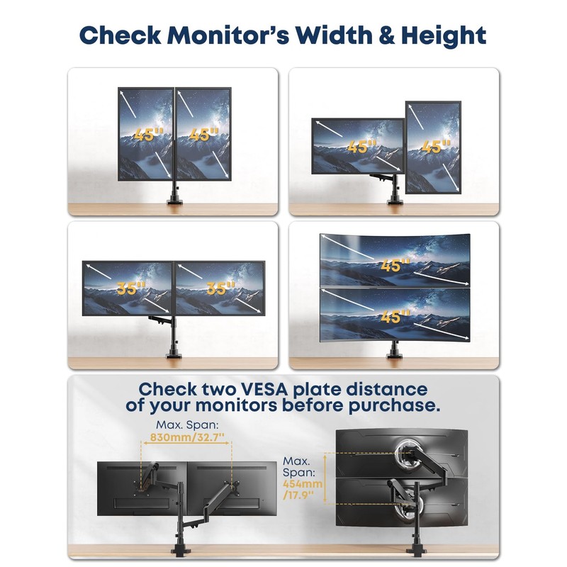 STANDOPIA Vertical Dual Monitor Mount for 17-45 inch Ultrawide Screens