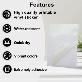 Inkuway A4 10 Sheets Inkjet Printable Clear Vinyl Sticker Label Film Waterproof Dry Fast Vibrant Colors Easy to Cut