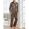 WDIRARA Men's Satin Leopard Lapel Neck Button Down Long Sleeve
