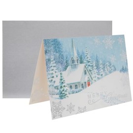 15 Pcs Elegant Christmas Cards With Envelopes - 5" x 7" Winter Scene Christmas Cards w/ Scripture Verse & Holiday Message - Winter Card w/ Silver Gray Envelope to Send Love Through Warm Wishes