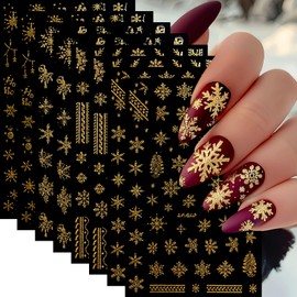 8 Sheets Snowflake Nail Art Stickers 3D Self-Adhesive Christmas Snowflake Glitter Nail Decals Snowflakes Xmas Winter Holiday Cute Nail Supplies for Women Manicure DIY New Year Christmas Nail Decor
