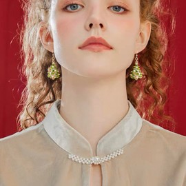 Elegant Sparkly Green Crystal Christmas Tree Stud Earrings Cute Xmas Bow Five-Pointed Starcolorful Rhinestone Dangle Earrings For Women Fashion Unique Holiday Party Jewelry Gift (Green)