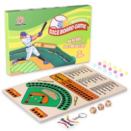 Jioustoy Baseball Board Game, Wooden Baseball Dice Game with Marbles, Baseball Travel Game and Indoor Table Game for Camping Family Gatherings, Baseball Gift for Teens Adults (Colourful Style)