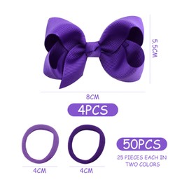 4 Purple Hair Accessories, 50 Pieces Of Women'S Hair Ties, Women'S Bow Hair Clips, Girls' Bow Hair Accessories, Suitable For Daily Dressing And Matching With School Uniforms